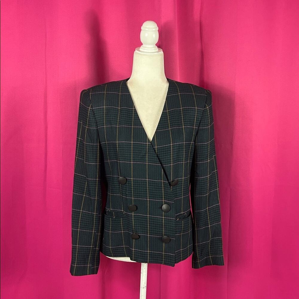 Vintage Harrison Kent green‎ houndstooth checked blazer suit jacket, size 12